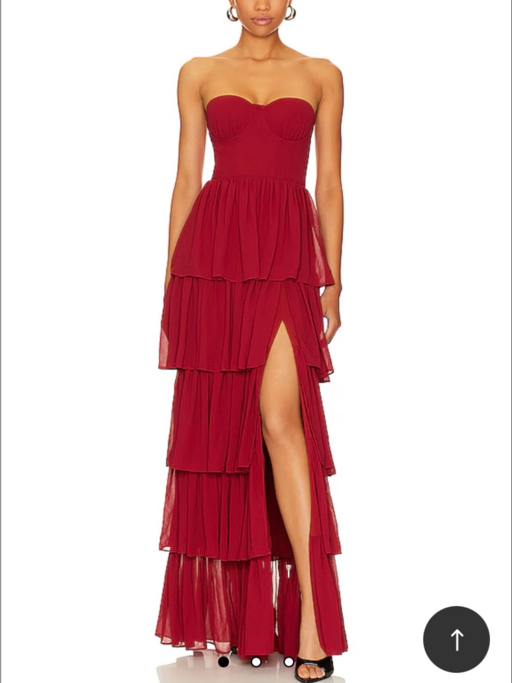 Lovers + Friends Strapless Tiered Burgundy Maxi Dress with Leg Slit